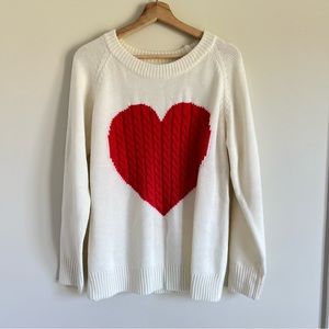 Heart Sweater Size L cream with red cable knit heart fits 12/14